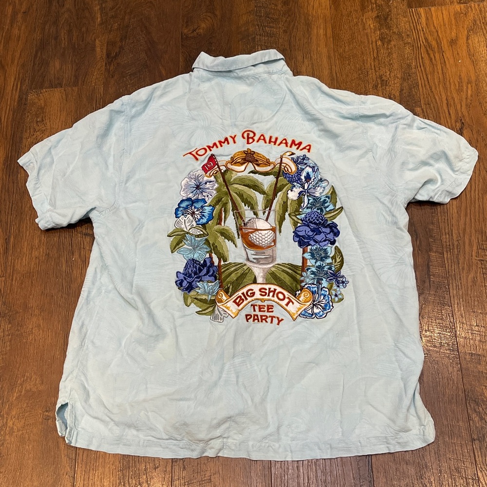 Tommy BAHAMA Vintage Men’s Golf Camp shirt tee party Silk Camp Dress Shirt XL